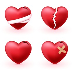 Broken hearts vector set of 3d realistic icons 