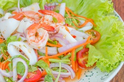 Spicy seafood salad, Thai food