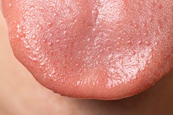 Macro close up surface of human tongue - sensory receptors of the papillae, tip of the tongue