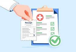 Medical form list with results data, insurance template. Hospital bills payment. Modern flat vector use concept illustration web project and application. Clinical checklist, healthcare exame