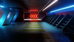 3d rendering neon glow sci fi futuristic background spaceship abstract futuristic corridor tunnel