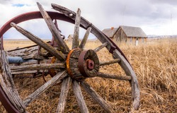 Wagon wheel is rustic and broken