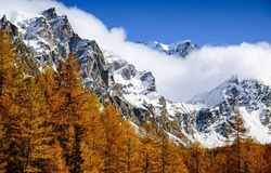 Mountain peaks covered with snow. Winter mountain peak snow. Snow in mountains. Snowy winter mountain landscape