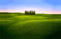 Green hills in the early morning.Summer green hills landscape. Summer green hills at dawn