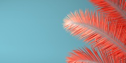 Living Coral color of the Year 2019. Background with palm in trendy color