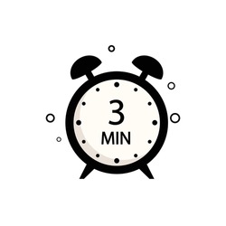 Three minutes icon. Symbol for product labels. Different uses such as cooking time, cosmetic or chemical application time, waiting time.