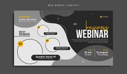 Online business webinar web banner template design. Corporate conference, workshop, seminar, meeting and training promotion post or poster. Social media marketing flyer abstract background with logo.