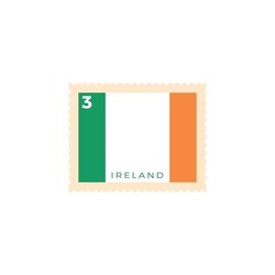 Ireland postage stamp. Ireland National Flag Postage Stamp. Stamp with official country flag pattern and countries name vector illustration