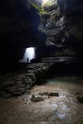 Caves waterfalls in Dagestan, Russia. Long shutter blur water and rocks