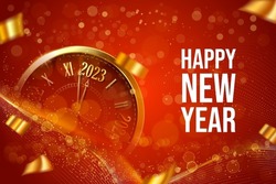 happy new year 2023 creative abstract bokeh background with golden clock