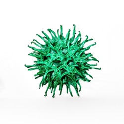 Warning. Virus alert. Representation of a virus.  Concept of fight against virus. Virus representation isolated on green.