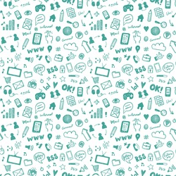 Seamless vector pattern with hand drawn social media icons
