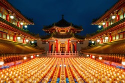 Red lanterns at night in sanfeng Temple, Taiwan.