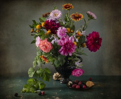 beautiful bouquet of autumn flowers in the Dutch style.