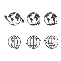 World icons set. Earth globe map for internet or commerce tourism vector