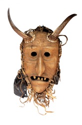 LIthuanian folk art - traditional wooden masks devils, horses, warriors, shamans, witches, spirits and animals like wollf and goat.