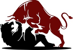 Stock market concept with bull and bear Free Vector