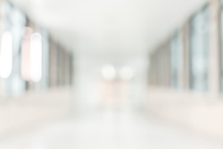 Medical clinic blur background healthcare hospital service center in patient?? ward with blurry perspective view interior white room, lab corridor hallway, lobby or walkway for nursing care facility