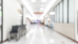 Medical clinic blur background hospital service center in patient’s ward blurry perspective view of interior white room, lab corridor hallway, lobby or walkway for nursing care healthcare service