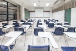 Blur classroom education background empty school class lecture room interior view, no teacher nor student