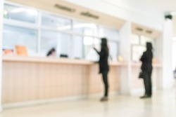Blur medical background customer or patient service counter, office lobby, or bank  interior