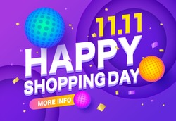 Happyl sale poster or flyer design. Global shopping world day Sale on colorful background. 11.11 Crazy sales