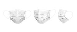 3 perspective angles white medical mask in isolated