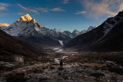 Ama Dablam Sunset scene Everest base camp trek When we go back from Loboche pass Dukla for stay over night at Pheriche village We can see Mount Ama Dablam with sunset scene 