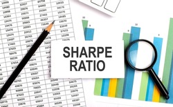SHARPE RATIO text on white card on chart background