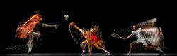 Spectator sports. Collage of images of proffesional soccer football, basketball and tennis player in motion isolated on dark background with stroboscoper effect. Concept of sport, action, motion, team