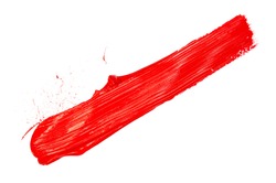 Red paint brush strokes, acrylic drawing. Isolated on white background.