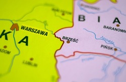 Map border Poland Belarus closeup