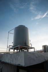 Water treatment plants, water tank and tower. Water torrent and storage for house. 