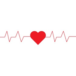 Heart pulse , hand made, red , vector