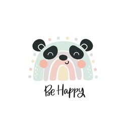 Cute cartoon Panda rainbow. Fun print for Baby shower and decor children's bedroom
