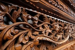 Close up detail Jepara wood carving selective focus