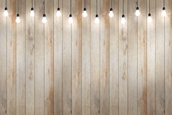 wood wall with bulb lights lamp. nice brick show room with spotlights. 