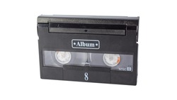closeup detail of video cassette, 8 mm video cassette