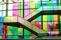 Colorful modern stained glass windows. Palais des congres Montreal