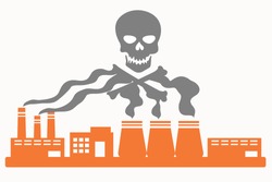 Air pollution. Plant with smoke in the shape of the skull. Vector illustration 