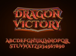fantasy golden red dragon victory medieval rpg game logo text effect with frame border