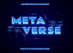 modern futuristic blue metaverse text effect with hologram panel	
