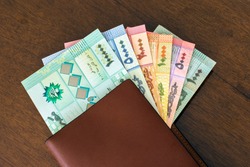 All denominations of Lebanese pound bills 