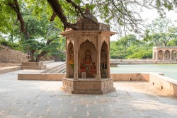 sacred place surabhi kunda on govardhan hill in india, place of pilgrimage