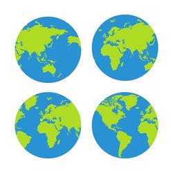 Set of planet earth globe in a flat design style. Vector illustration.