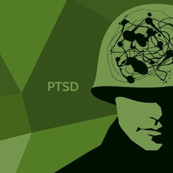 vector polygonal camouflage portrait of a soldier. silhouette of a military man in a helmet. war veteran has depression, mental health, emotion problems, post-traumatic stress disorder, rehabilitation