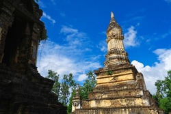Scenery and old architecture at The Si Satchanalai Historical Park, usesco world heritage landmark in Sukhothai, Thailand