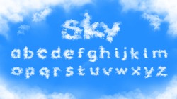 Clouds alphabet in the blue sky. Lower case alphabet.