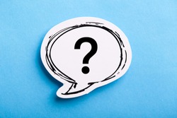 Question Mark speech bubble isolated on blue background.