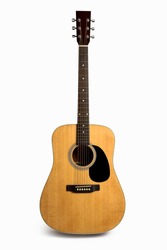 Acoustic guitar is isolated on the white background.